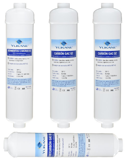 Pack de 3 filtros Inline para equipos de Osmosis Inversa. conexión rápida.