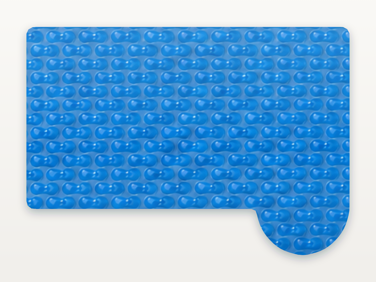Vista de la configuración final de GeoBubble Manta Térmica de 400 micras para piscinas (m²) para la piscina Rectangular romana redonda lateral C