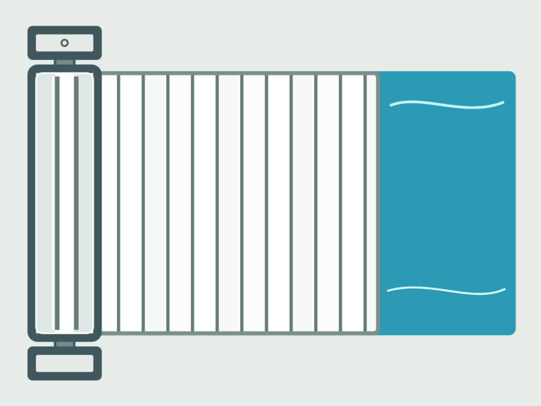 Vista de la configuración final de Cubierta de Lamas e-Classic para la piscina Rectangular