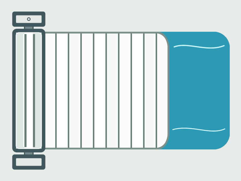 Vista de la configuración final de Cubierta de Lamas e-Classic para la piscina Península Uno CP