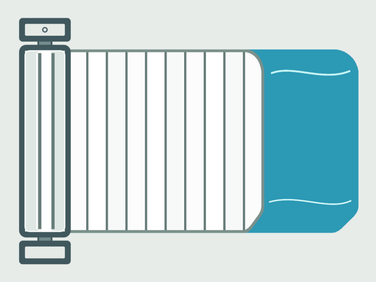 Vista de la configuración final de Cubierta de Lamas e-Classic para la piscina Canarias CP