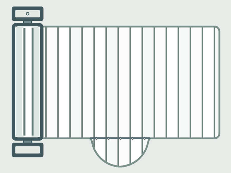 Vista de la configuración final de Cubierta de Lamas e-Classic para la piscina Rectangular romana redonda lateral B