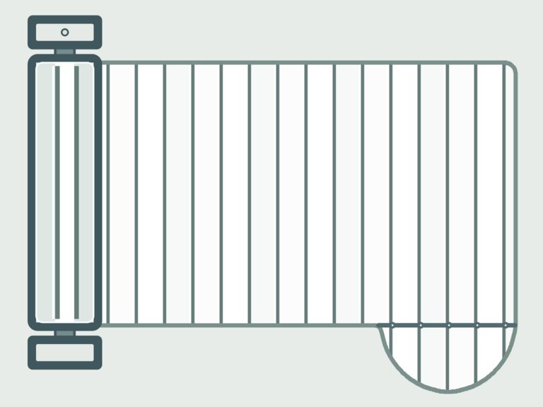 Vista de la configuración final de Cubierta de Lamas e-Classic para la piscina Rectangular romana redonda lateral C