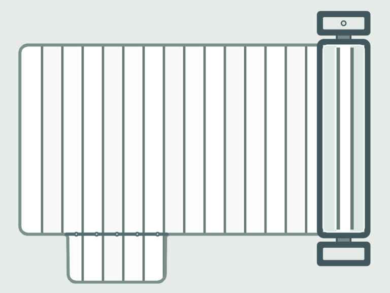 Vista de la configuración final de Cubierta de Lamas e-Classic para la piscina Rectangular romana cuadrada lateral AB