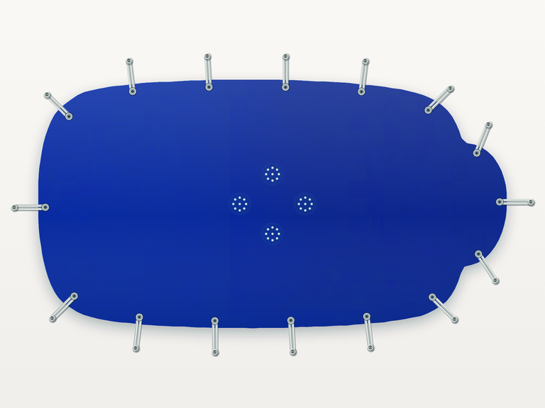 Vista de la configuración final de Cobertor Invierno Azul/Azul 610 g/m² para la piscina Góndola Tres CP