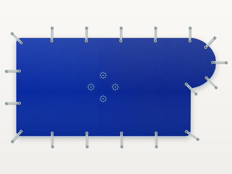 Vista de la configuración final de Cobertor Invierno Azul/Azul 610 g/m² para la piscina Rectangular romana redonda A