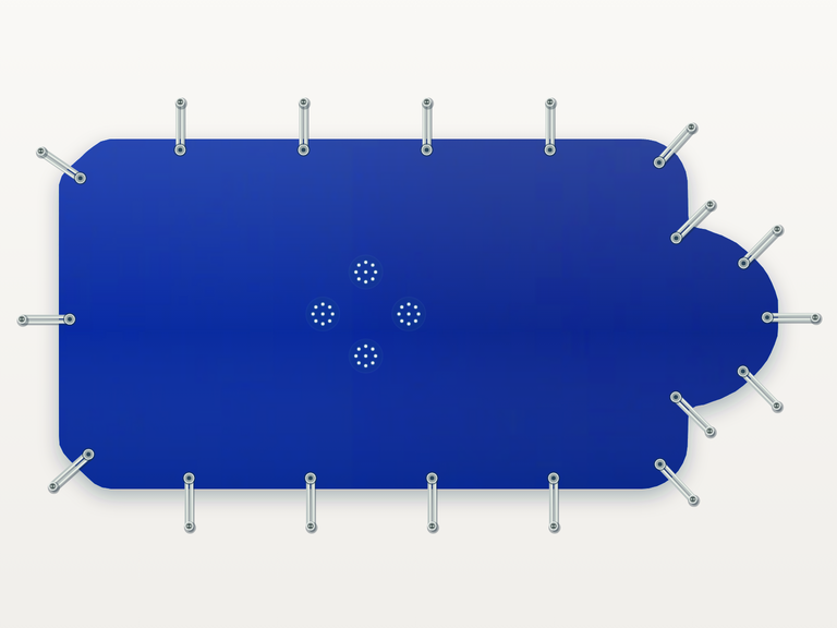 Vista de la configuración final de Cobertor Invierno Azul/Azul 610 g/m² para la piscina Mallorca 7,5 DTP