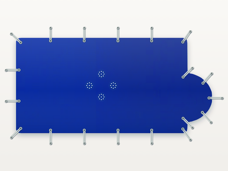 Vista de la configuración final de Cobertor Invierno Azul/Azul 610 g/m² para la piscina Rectangular romana redonda BC