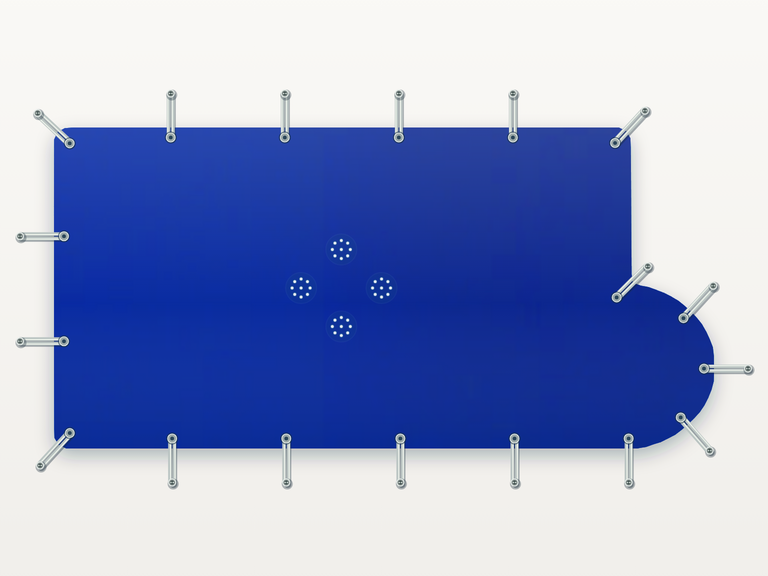 Vista de la configuración final de Cobertor Invierno Azul/Azul 610 g/m² para la piscina Rectangular romana redonda C