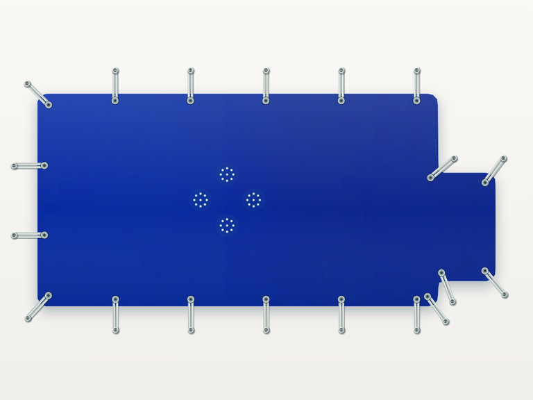 Vista de la configuración final de Cobertor Invierno Azul/Azul 610 g/m² para la piscina Rectangular romana cuadrada BC