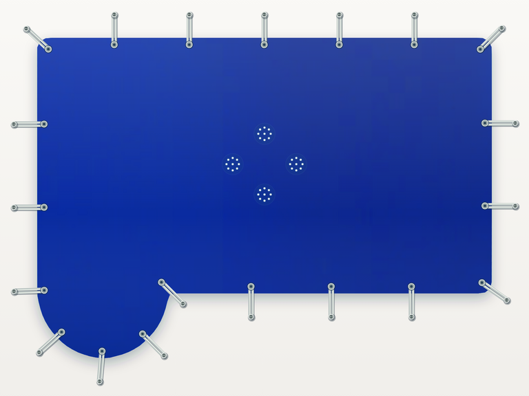 Vista de la configuración final de Cobertor Invierno Azul/Azul 610 g/m² para la piscina Rectangular romana redonda lateral A
