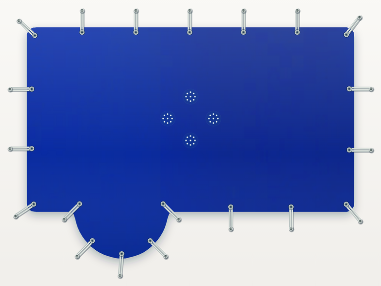 Vista de la configuración final de Cobertor Invierno Azul/Azul 610 g/m² para la piscina Rectangular romana redonda lateral AB