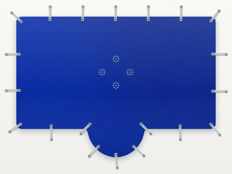 Vista de la configuración final de Cobertor Invierno Azul/Azul 610 g/m² para la piscina Rectangular romana redonda lateral B