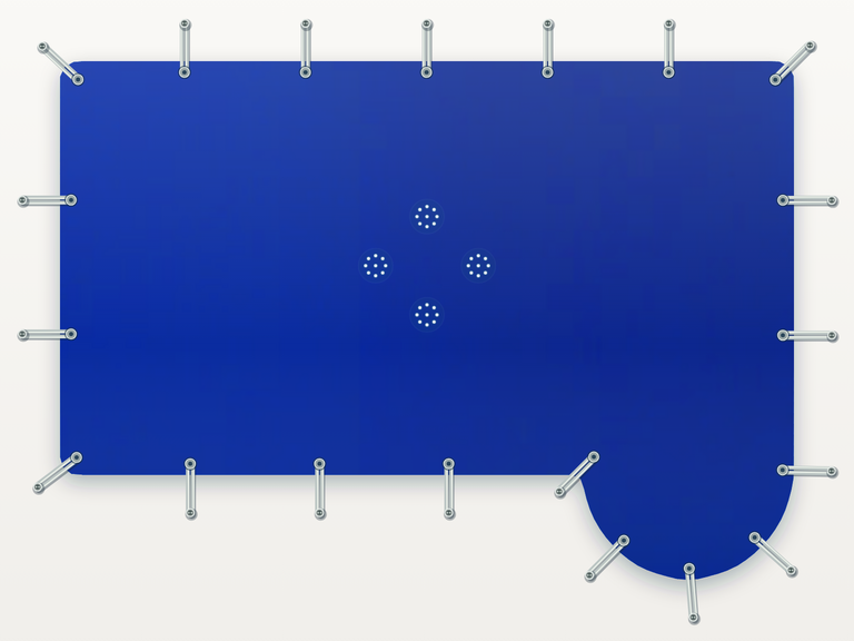 Vista de la configuración final de Cobertor Invierno Azul/Azul 610 g/m² para la piscina Rectangular romana redonda lateral C