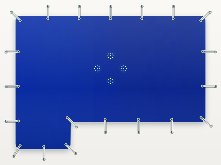 Vista de la configuración final de Cobertor Invierno Azul/Azul 610 g/m² para la piscina Rectangular romana cuadrada lateral A