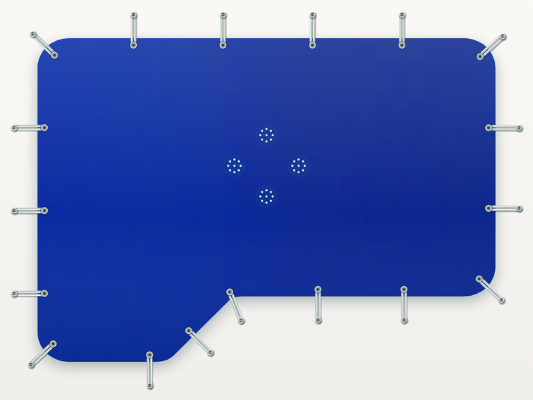 Vista de la configuración final de Cobertor Invierno Azul/Azul 610 g/m² para la piscina Bahía Dos CP