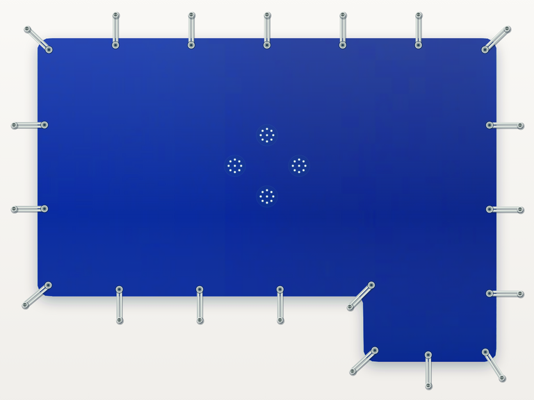 Vista de la configuración final de Cobertor Invierno Azul/Azul 610 g/m² para la piscina Rectangular romana cuadrada lateral C