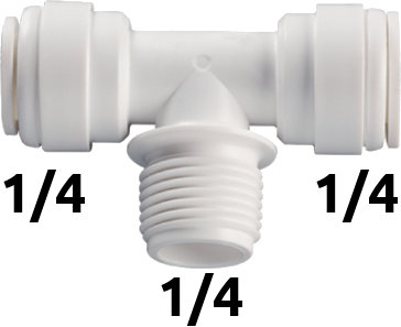 Te con Rosca Macho en el Medio y Conectores Rápidos en las otras Salidas QC1/4\"xRM1/4\"xQC1/4\"